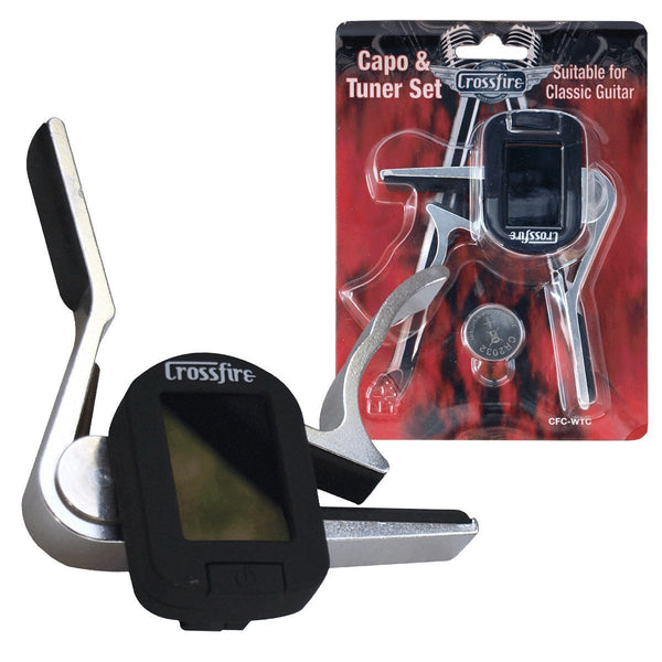 Crossfire Trigger-Style Classical Guitar Capo with Chromatic Tuner (Nickel)-CFC-WTC