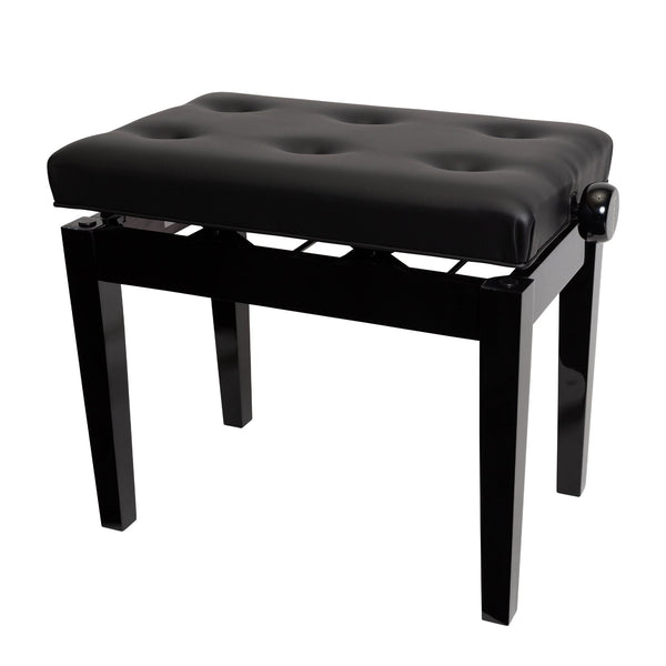 Crown Deluxe Tufted Height Adjustable Piano Stool (Black)-CPB-11-BLK