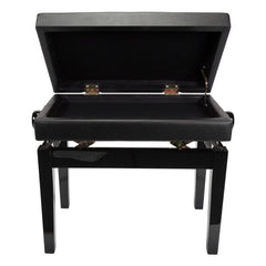 Crown Deluxe Tufted Height Adjustable Piano Stool with Storage Compartment (Black)