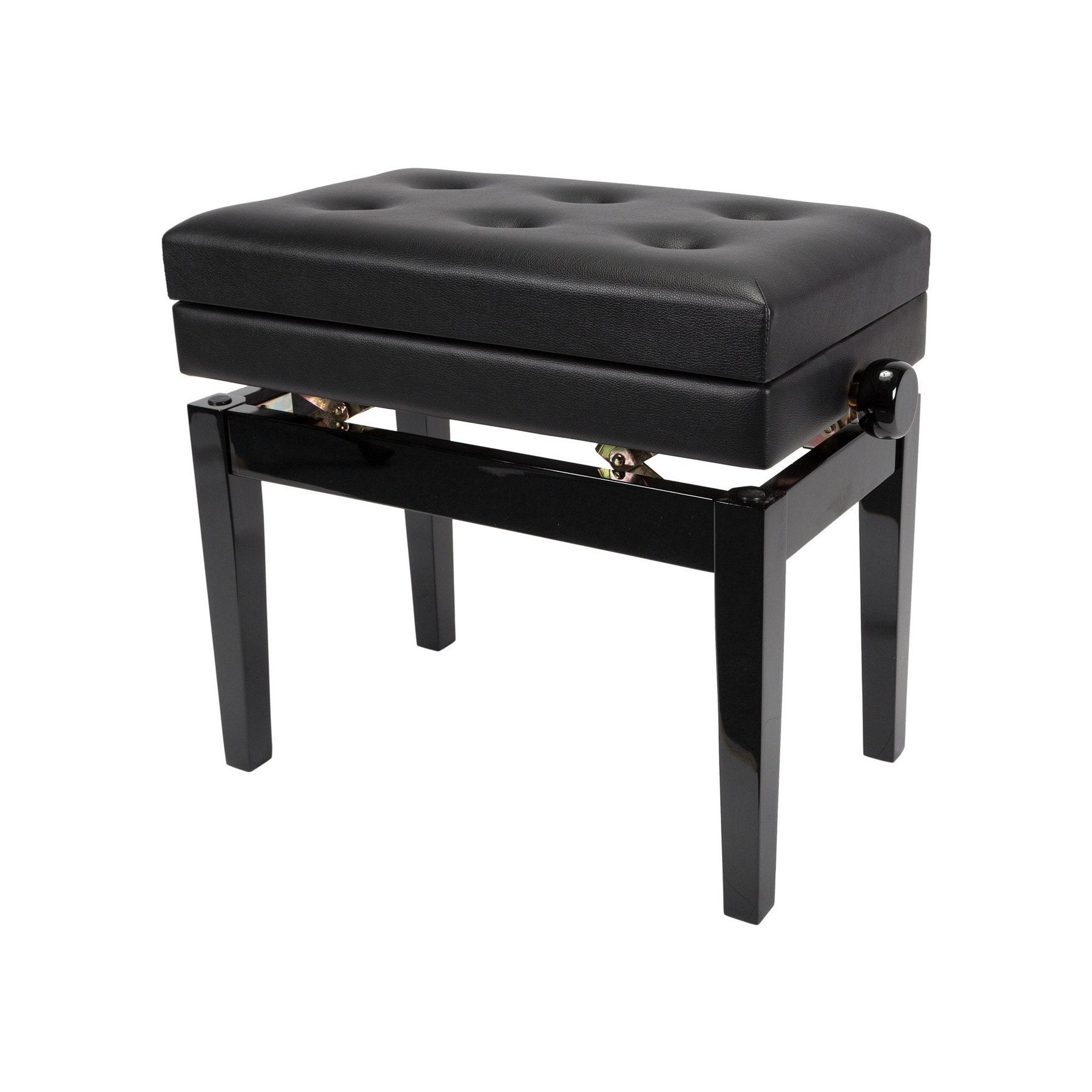 Crown Deluxe Tufted Height Adjustable Piano Stool with Storage Compartment (Black)-CPS-6AS-BLK