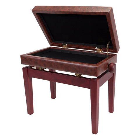 Crown Deluxe Tufted Height Adjustable Piano Stool with Storage Compartment (Mahogany)-CPS-6AS-MAH