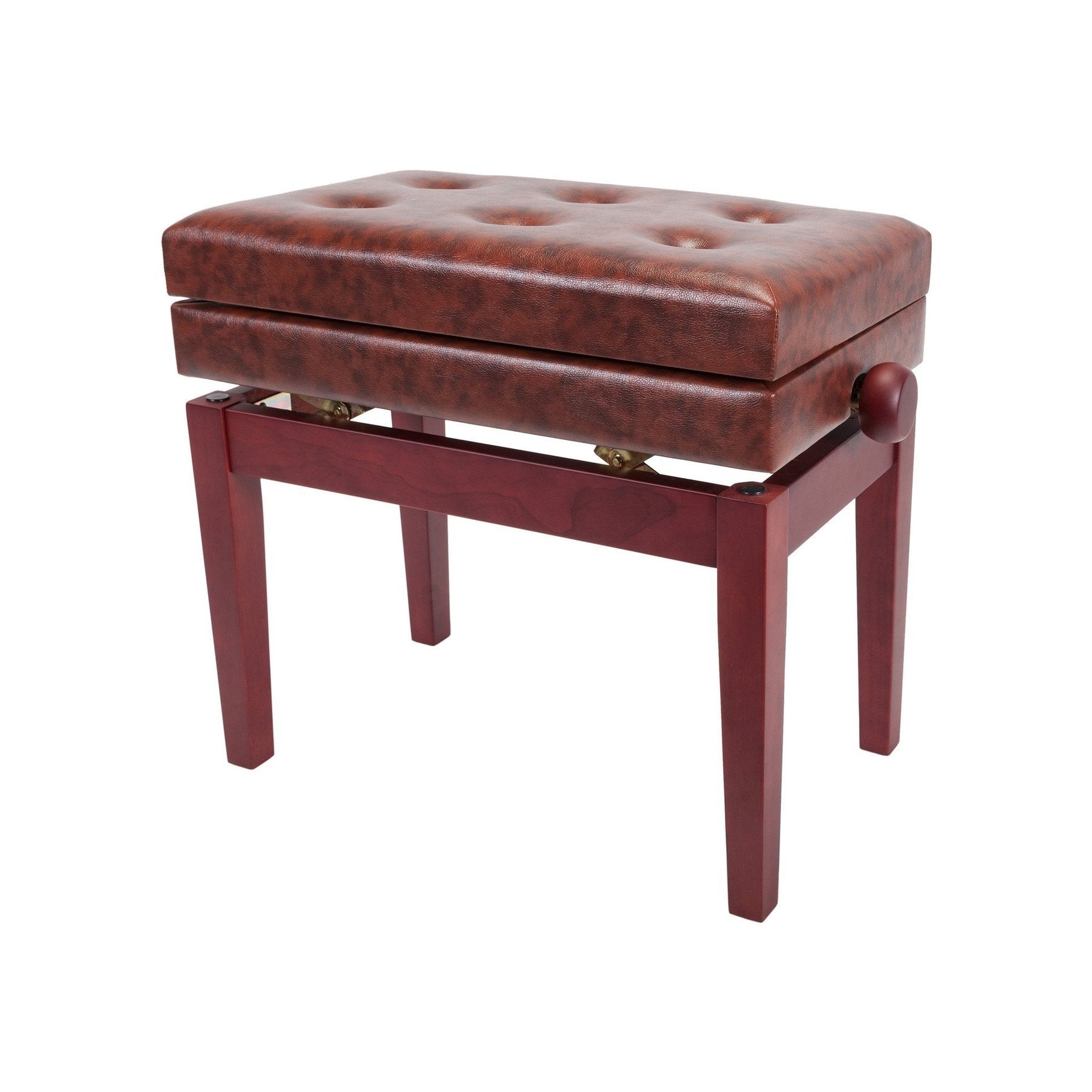Crown Deluxe Tufted Height Adjustable Piano Stool with Storage Compartment (Mahogany)-CPS-6AS-MAH