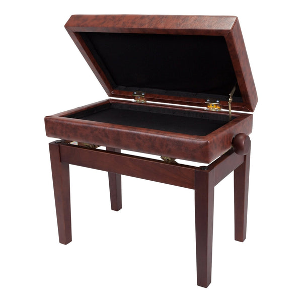 Crown Deluxe Tufted Height Adjustable Piano Stool with Storage Compartment (Walnut)