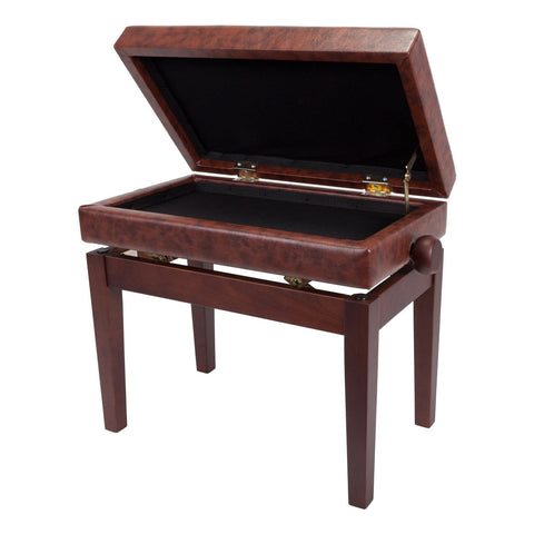 Crown Deluxe Tufted Height Adjustable Piano Stool with Storage Compartment (Walnut)-CPS-6AS-WAL