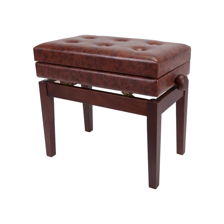 Crown Deluxe Tufted Height Adjustable Piano Stool with Storage Compartment (Walnut)