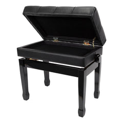Crown Premium Tufted Double Padded Height Adjustable Piano Stool with Storage Compartment (Black)