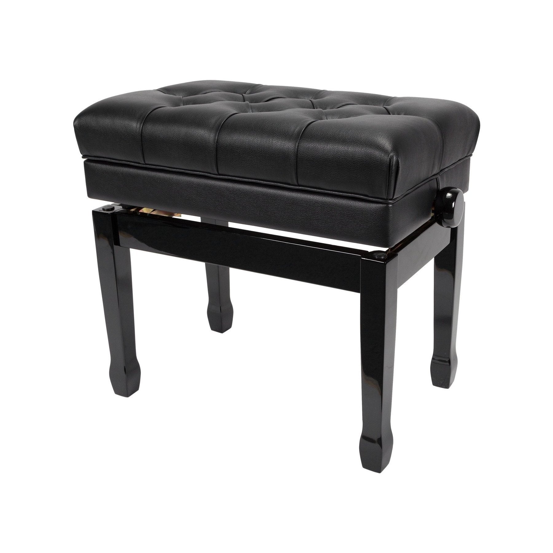 Crown Premium Tufted Double Padded Height Adjustable Piano Stool with Storage Compartment (Black)-CPS-7AS-BLK