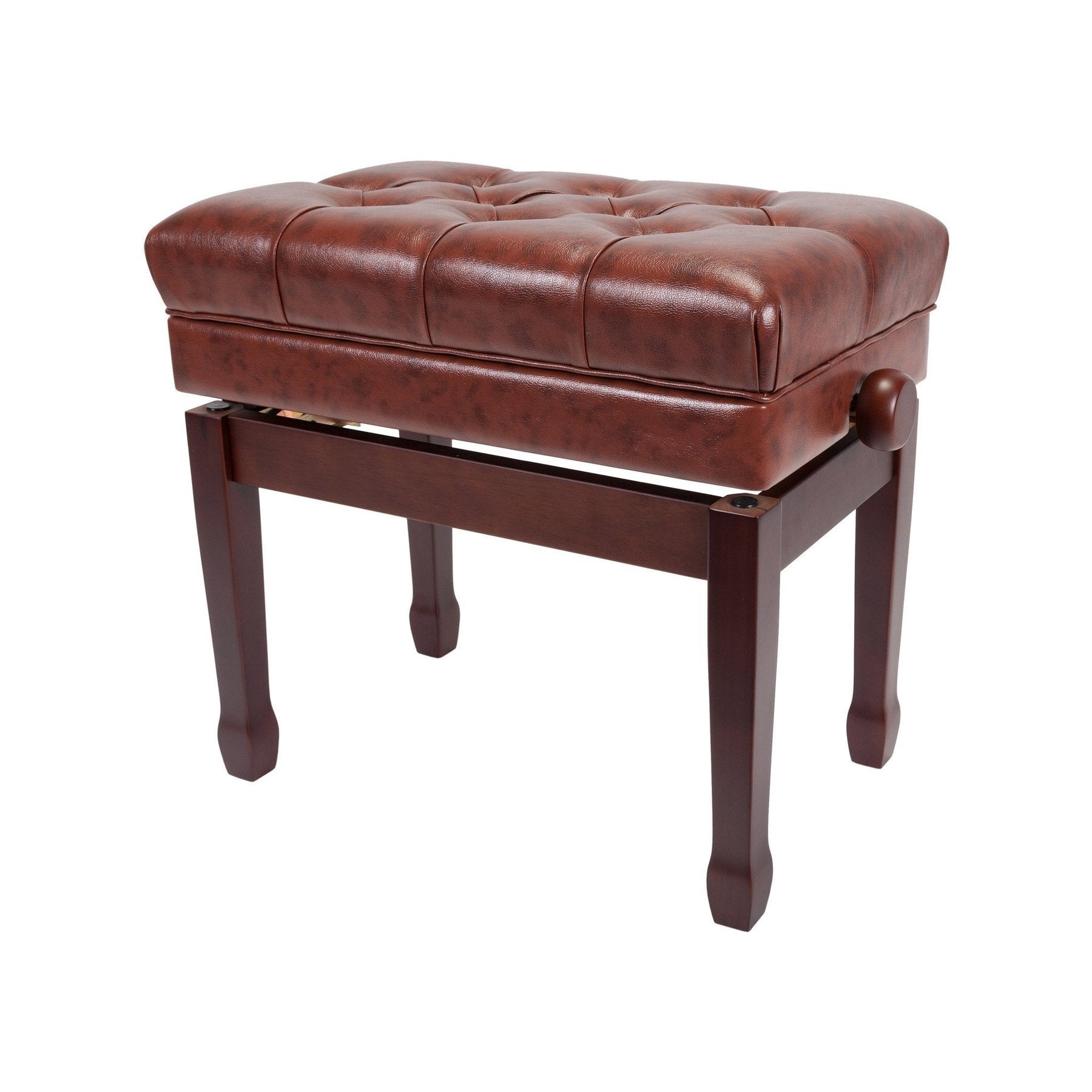 Crown Premium Tufted Double Padded Height Adjustable Piano Stool with Storage Compartment (Walnut)-CPS-7AS-WAL