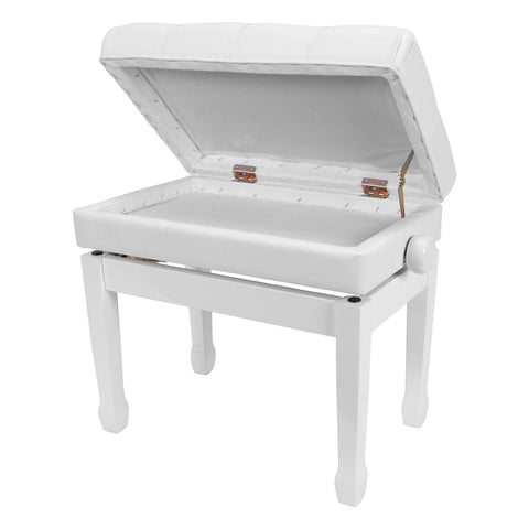 Crown Premium Tufted Double Padded Height Adjustable Piano Stool with Storage Compartment (White)-CPS-7AS-WHT
