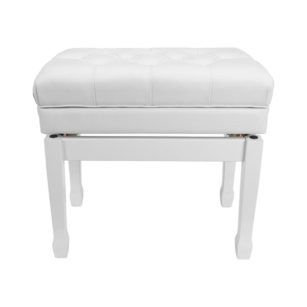 Crown Premium Tufted Double Padded Height Adjustable Piano Stool with Storage Compartment (White)