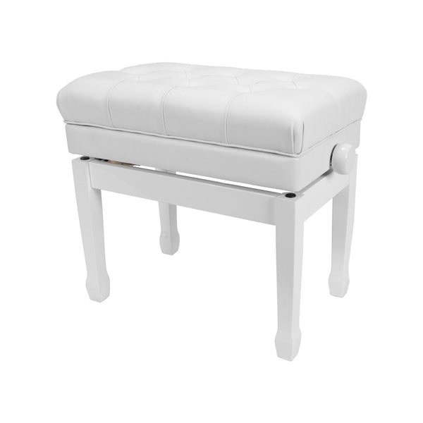 Crown Premium Tufted Double Padded Height Adjustable Piano Stool with Storage Compartment (White)-CPS-7AS-WHT