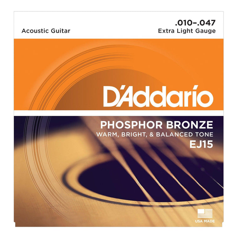 D'Addario EJ15 Extra Light Phosphor Bronze Acoustic Guitar Strings (10-47)