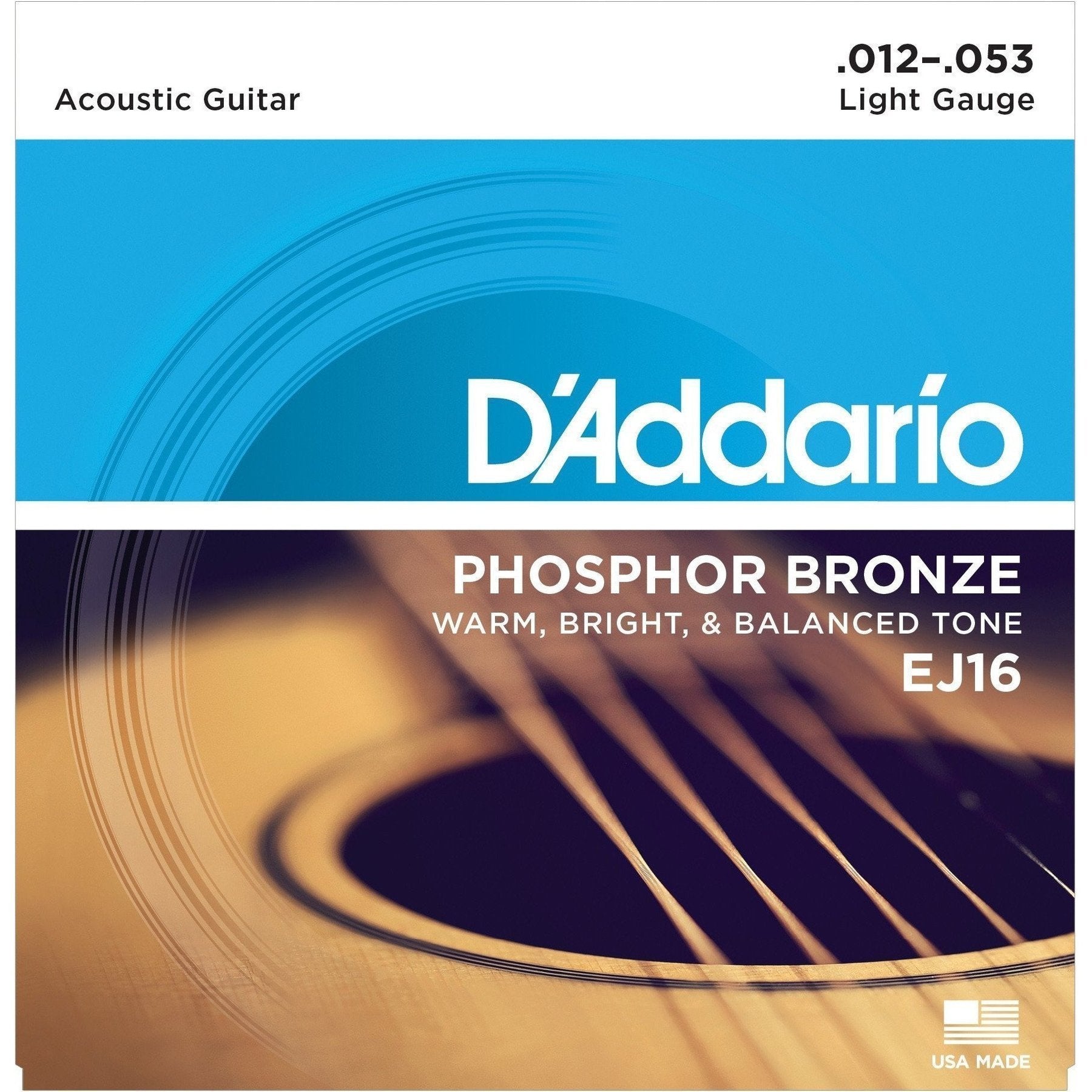 D'Addario EJ16 Light Phosphor Bronze Acoustic Guitar Strings (12-53)-EJ16