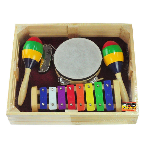 Drumfire Hand Percussion Pack with Wooden Crate (4-Piece)