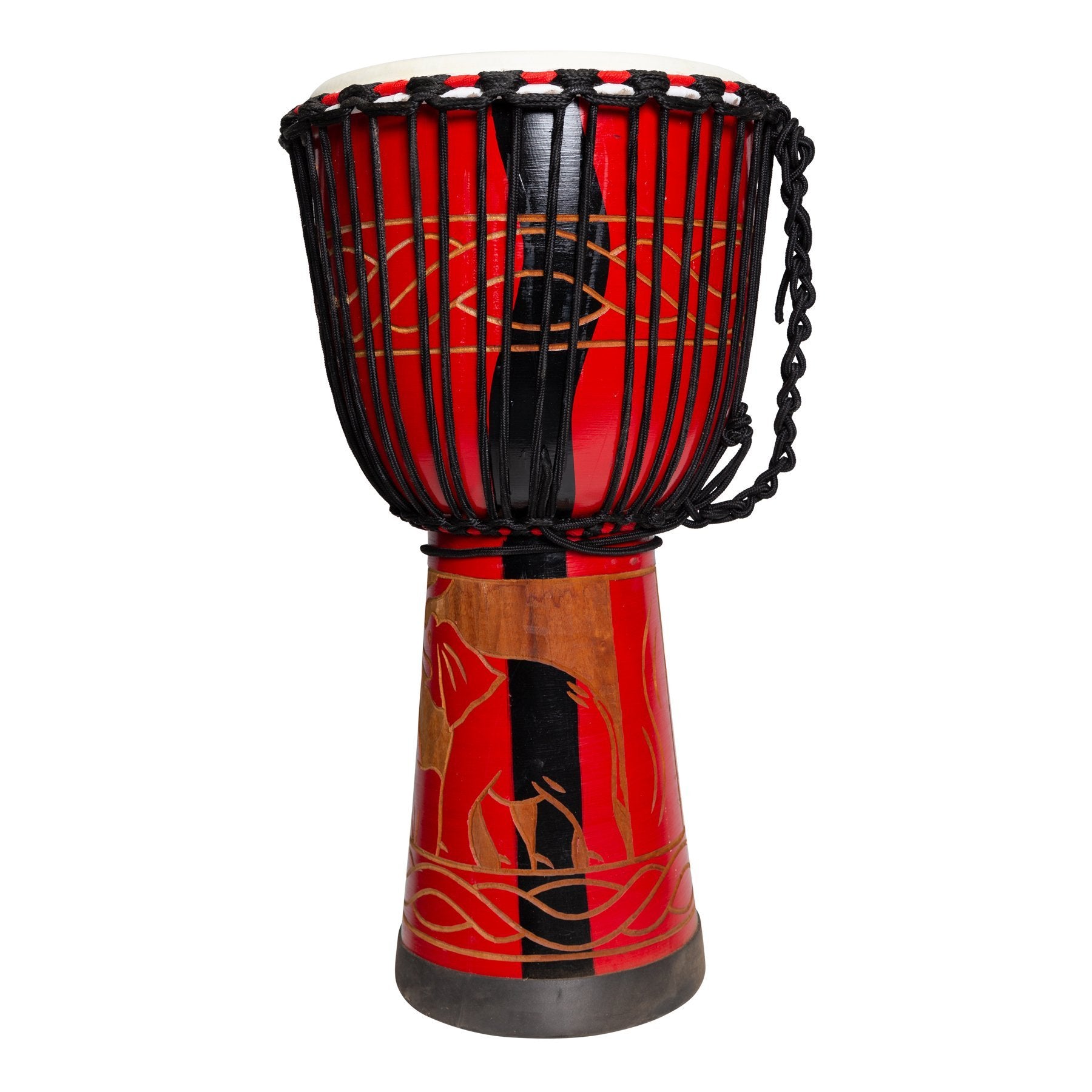 Drumfire 'Majestic Series' 12" Natural Hide Traditional Rope Djembe (Red)-DFP-MAJ12-RED