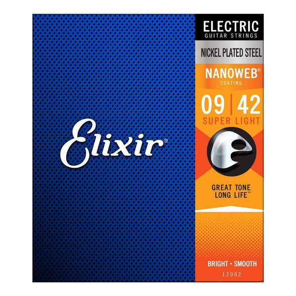 Elixir 12002 Super Light Nickel Plated Nanoweb Electric Guitar Strings (9-42)-E12002