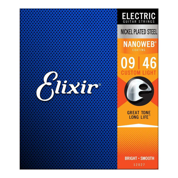 Elixir 12027 Custom Light Nickel Plated Nanoweb Electric Guitar Strings (9-46)-E12027