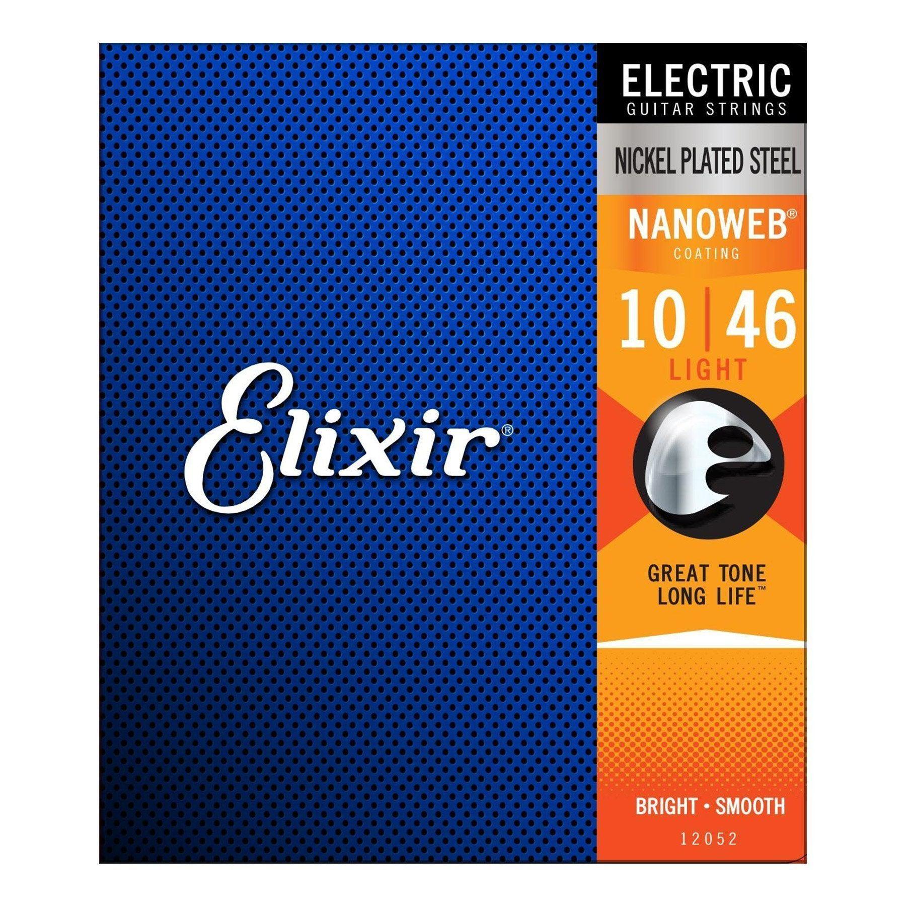 Elixir 12052 Light Nickel Plated Nanoweb Electric Guitar Strings (10-46)-E12052