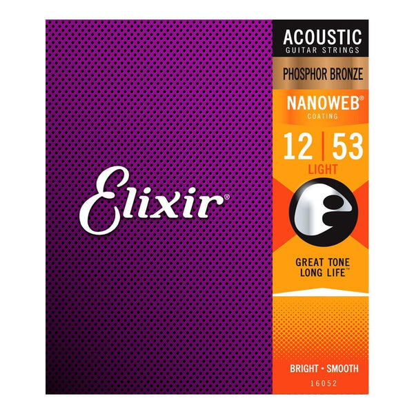 Elixir 16052 Light Phosphor Bronze Nanoweb Acoustic Guitar Strings (12-53)-E16052
