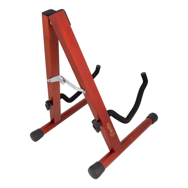 Fretz 'Woodie 5' Wooden Folding A-Frame Acoustic and Electric Guitar Stand (Red Stain)