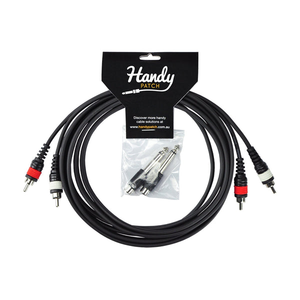 Handy Patch Male Stereo RCA to Male Stereo RCA Cable with Dual Male 1/4" Mono Adaptors (3m)-H-2MR-2MR3+A