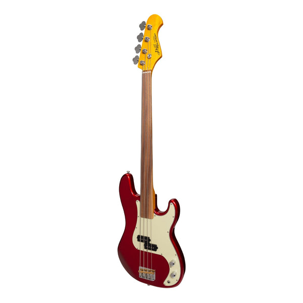 J&D Luthiers 4-String PB-Style Fretless Electric Bass Guitar (Crimson)-JD-PB63F-CRMSN