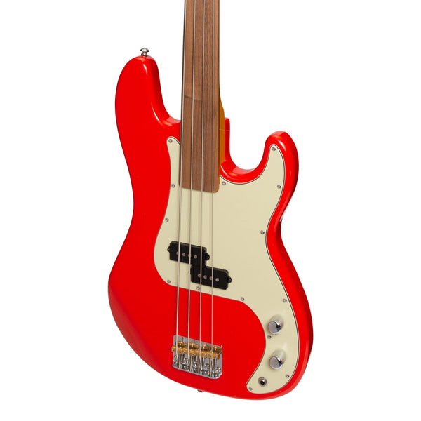 J&D Luthiers 4-String PB-Style Fretless Electric Bass Guitar (Red)