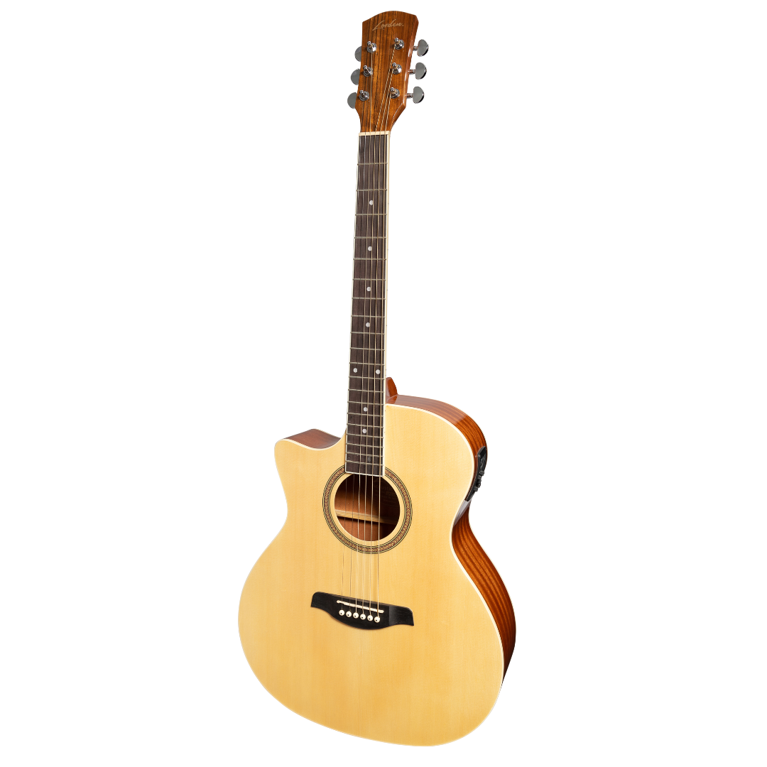 Lorden Left Handed Acoustic-Electric Small Body Cutaway Guitar (Natural Gloss)