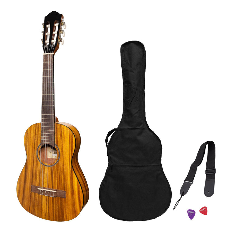 Martinez 1/2 Size Student Classical Guitar Pack with Built In Tuner (Koa)