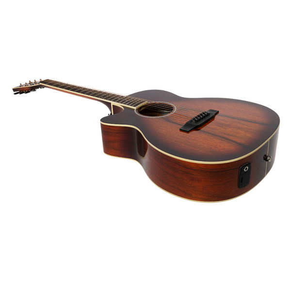 Martinez '31 Series' Daowood Small Body Left Handed Acoustic-Electric Cutaway Guitar (African Brownburst)