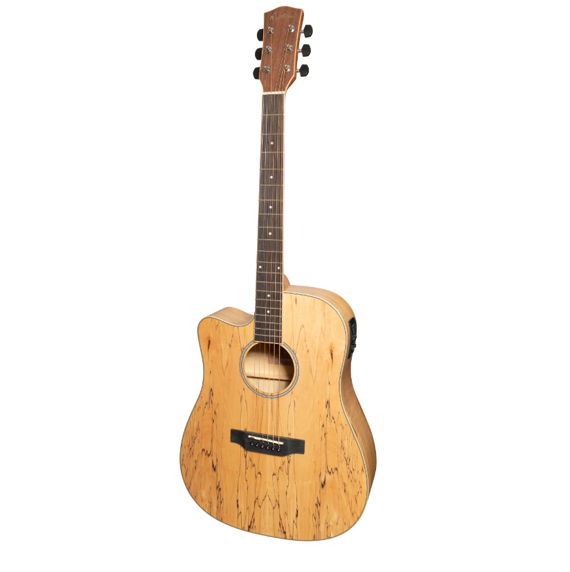 Martinez '31 Series' Spalted Maple Acoustic-Electric Dreadnought Cutaway Guitar Left Handed (Natural Gloss)-MDC-31SML-NGL