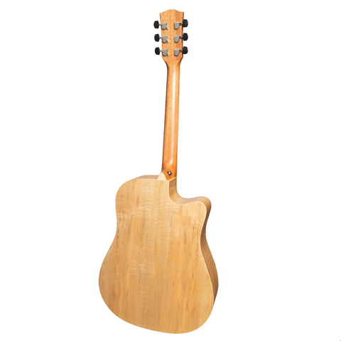 Martinez '31 Series' Spalted Maple Acoustic-Electric Dreadnought Cutaway Guitar Left Handed (Natural Satin)-MDC-31SML-NST