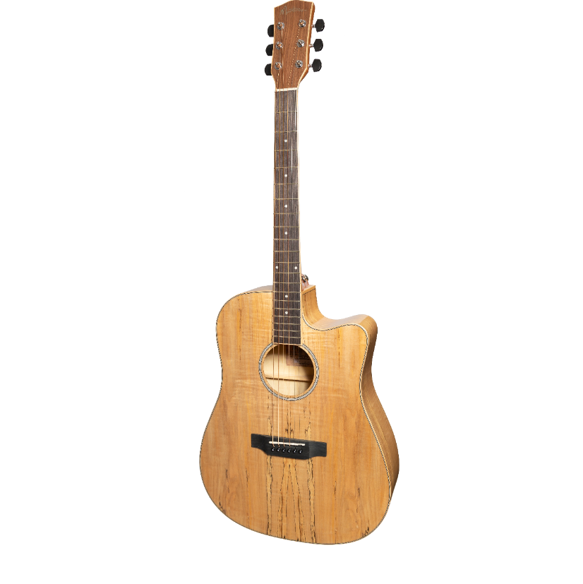 Martinez '31 Series' Spalted Maple Acoustic-Electric Dreadnought Cutaway Guitar (Natural Gloss)-MDC-31SM-NGL