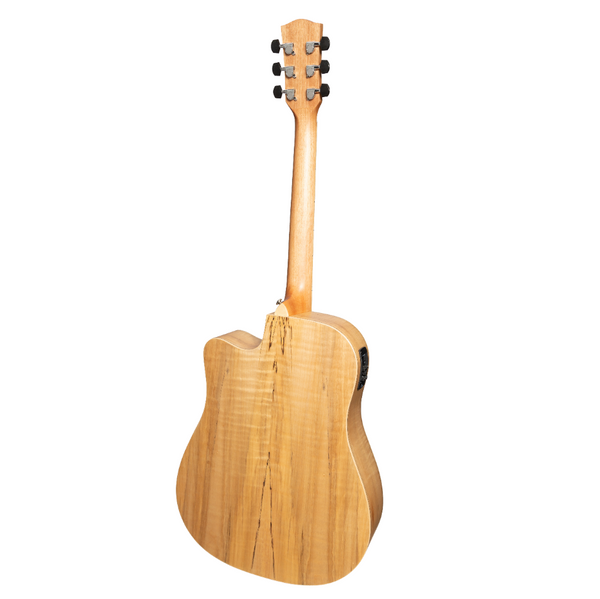 Martinez '31 Series' Spalted Maple Acoustic-Electric Dreadnought Cutaway Guitar (Natural Satin)-MDC-31SM-NST