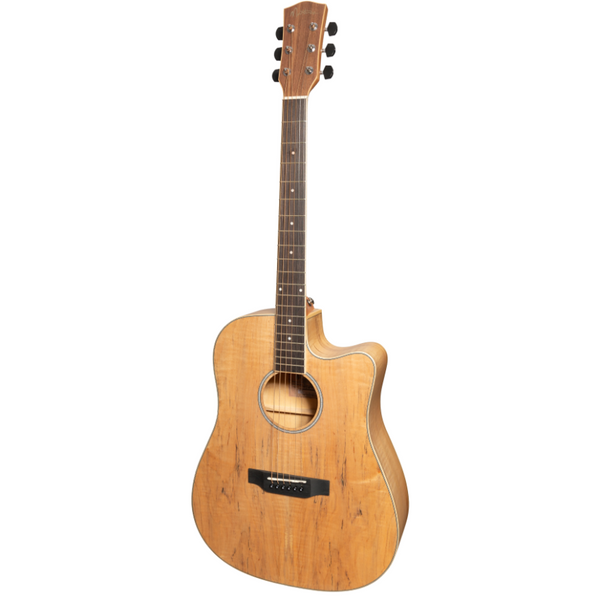 Martinez '31 Series' Spalted Maple Acoustic-Electric Dreadnought Cutaway Guitar (Natural Satin)-MDC-31SM-NST