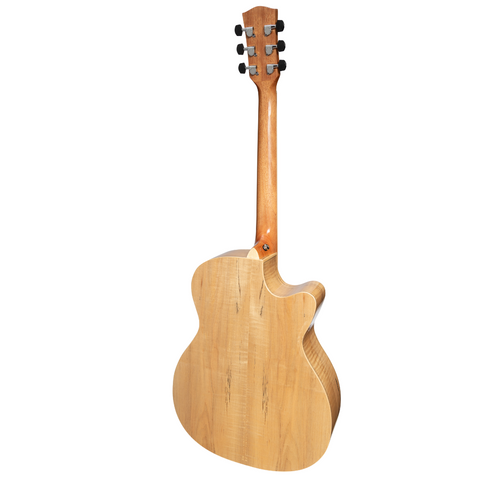 Martinez '31 Series' Spalted Maple Small Body Left Handed Acoustic-Electric Cutaway Guitar (Natural Gloss)