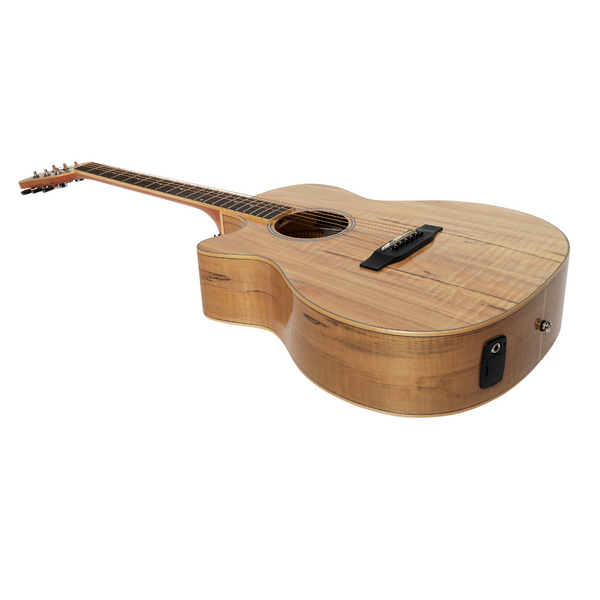 Martinez '31 Series' Spalted Maple Small Body Left Handed Acoustic-Electric Cutaway Guitar (Natural Gloss)