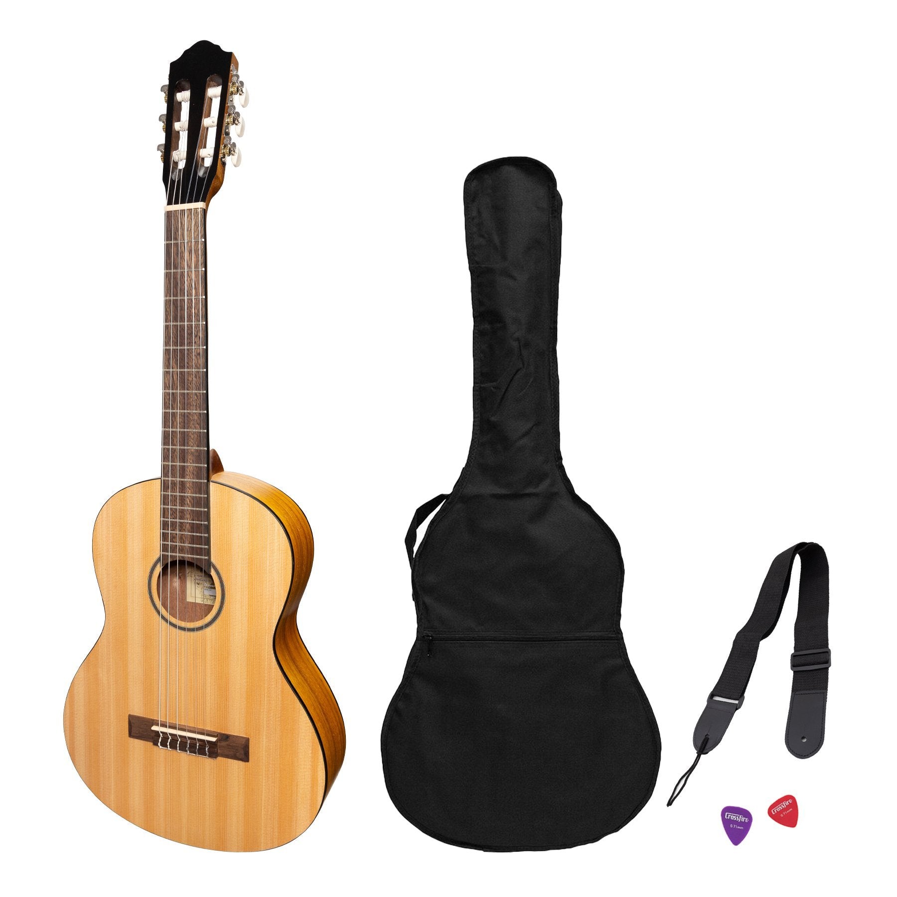Martinez 3/4 Size Student Classical Guitar Pack with Built In Tuner (Spruce/Koa)-MP-34T-SK