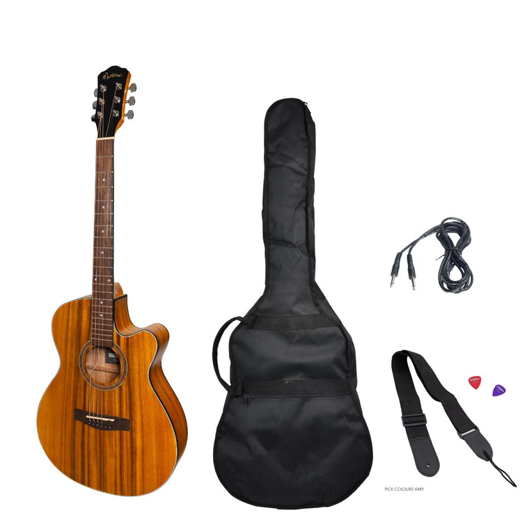 Martinez '41 Series' Folk Size Cutaway Acoustic-Electric Guitar Pack (Koa)