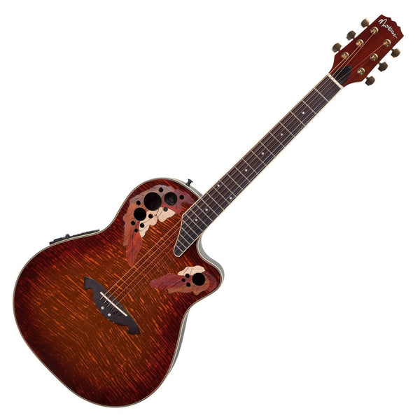 Martinez 'Flame Finish' Acoustic-Electric Roundback Cutaway Guitar (Honeyburst)