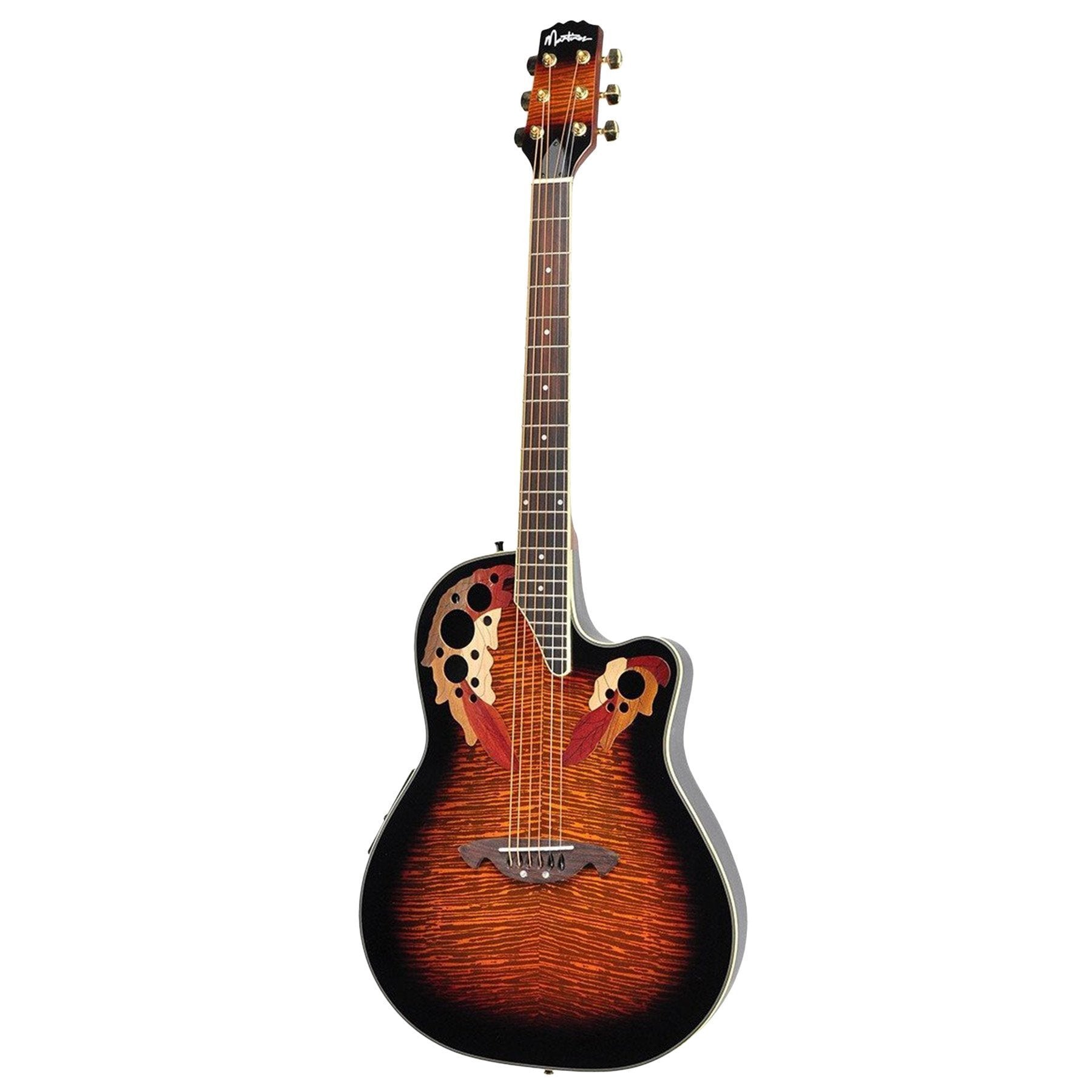 Martinez 'Flame Finish' Acoustic-Electric Roundback Cutaway Guitar (Tobacco Sunburst)-MRC-63-TSB