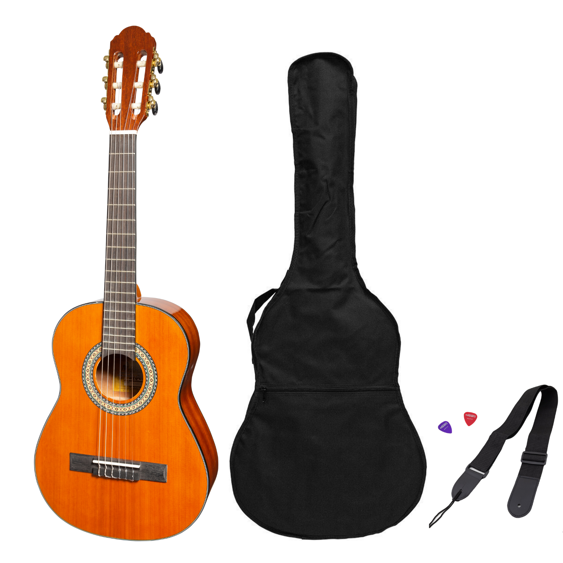 Martinez G-Series 1/2 Size Student Classical Guitar Pack with Built In Tuner (Amber-Gloss)-MP-12GT-AMB
