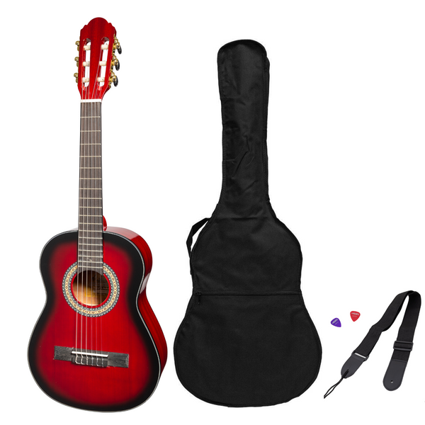 Martinez G-Series 1/2 Size Student Classical Guitar Pack with Built In Tuner (Redburst-Gloss)-MP-12GT-TWR
