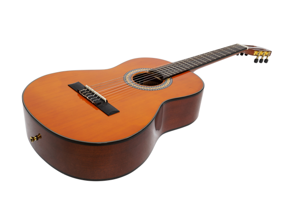 Martinez G-Series Full Size Electric Classical Guitar with Tuner (Amber-Gloss)