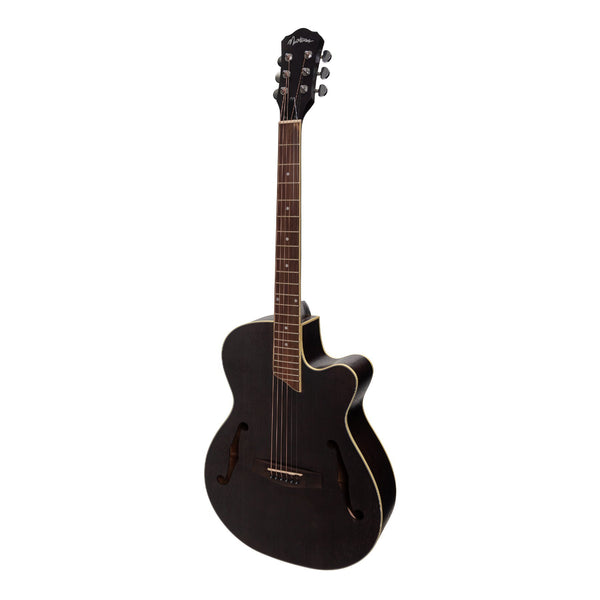 Martinez Jazz Hybrid Acoustic-Electric Small Body Cutaway Guitar (Black)-MJH-3CP-BLK
