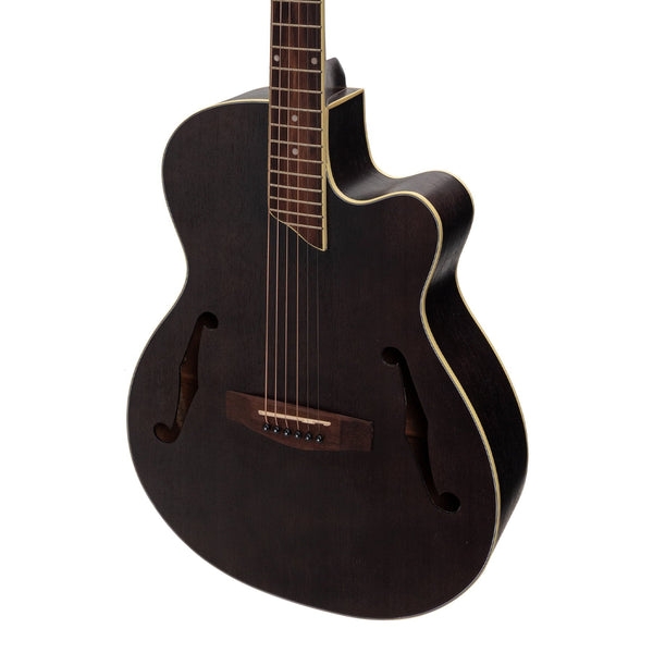 Martinez Jazz Hybrid Acoustic Small Body Cutaway Guitar (Black)