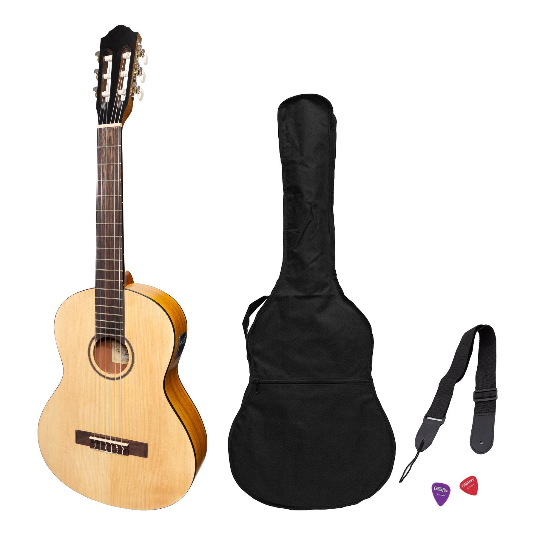 Martinez Left Handed 3/4 Size Student Classical Guitar Pack with Built In Tuner (Spruce/Koa)-MP-34TL-SK