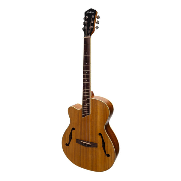Martinez Left Handed Jazz Hybrid Acoustic-Electric Small Body Cutaway Guitar (Koa)-MJH-3CPL-KOA