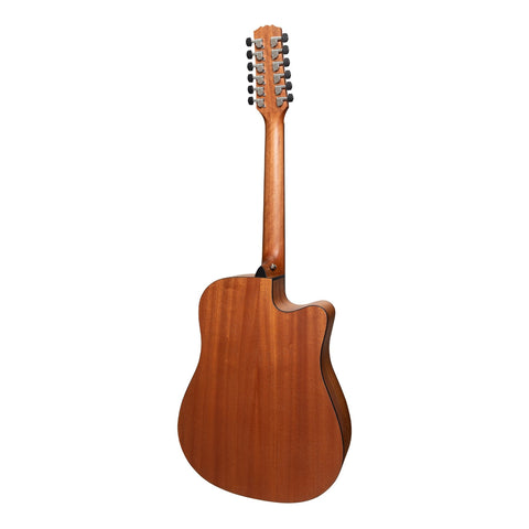 Martinez 'Natural Series' Left Handed Mahogany Top 12-String Acoustic-Electric Dreadnought Cutaway Guitar (Open Pore)-MNDC-1512L-MOP
