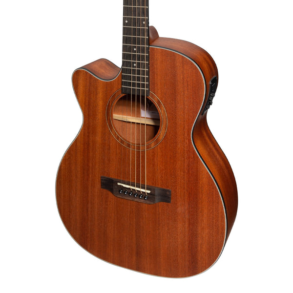 Martinez 'Natural Series' Left Handed Solid Mahogany Top Acoustic-Electric Small Body Cutaway Guitar (Open Pore)